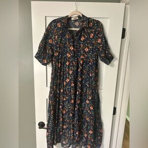 NATURAL LIFE Floral Navy and Orange Dress